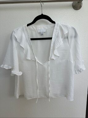 Topshop Off White Ruffle V-Neck Tie Blouse